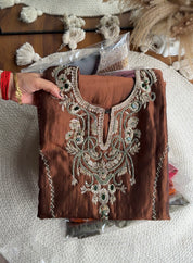 Soniya necklace yoke coord set- Brown