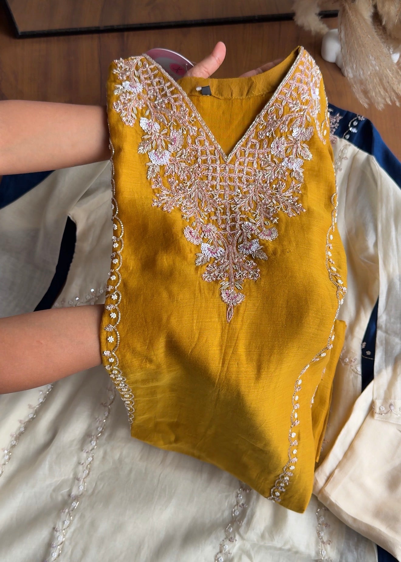 Jiya Handwork Aline Mul Chanderi Dress- Yellow