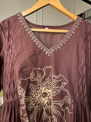 Sarika Cotton Print Dress- Brown
