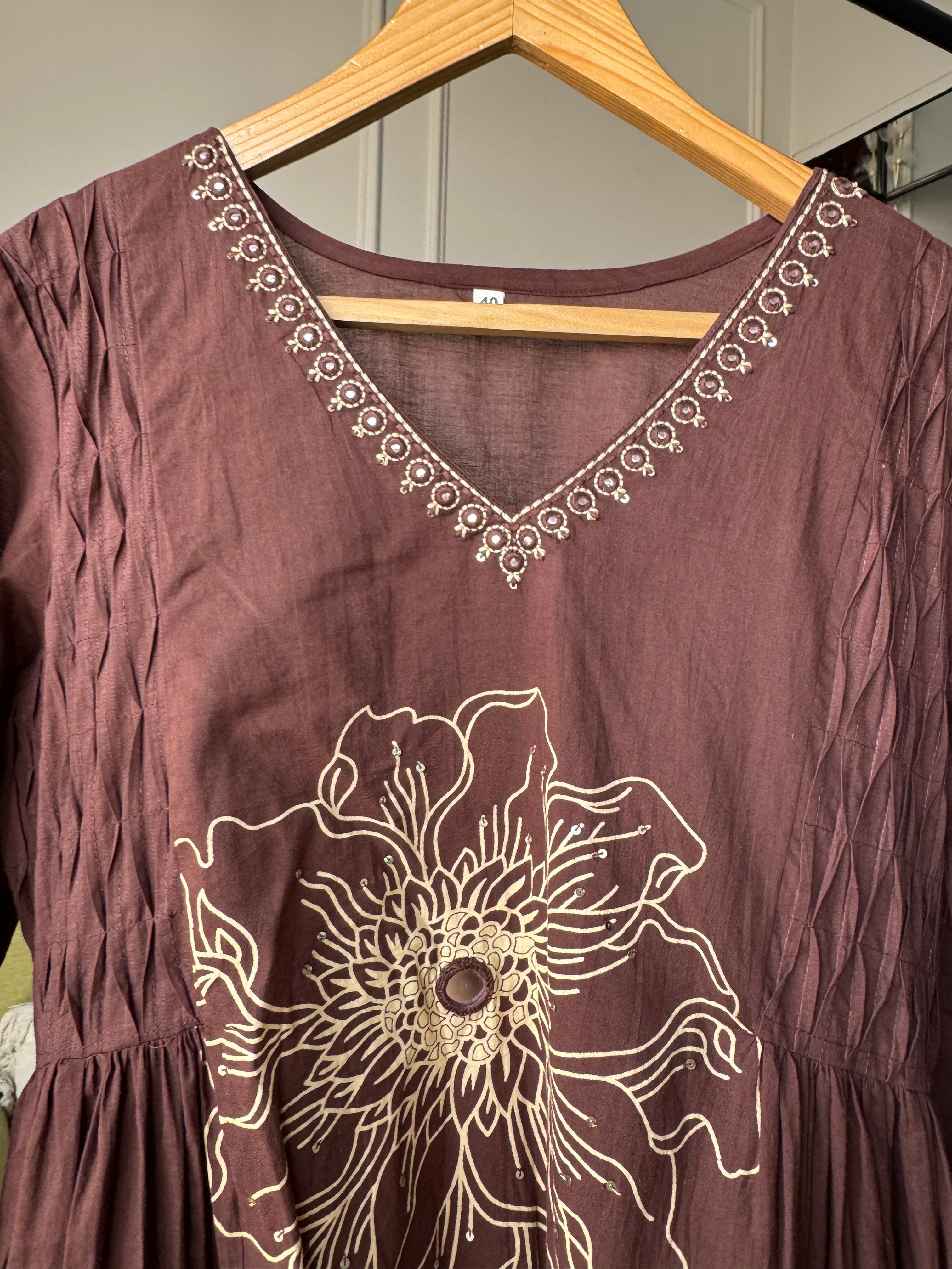 Sarika Cotton Print Dress- Brown