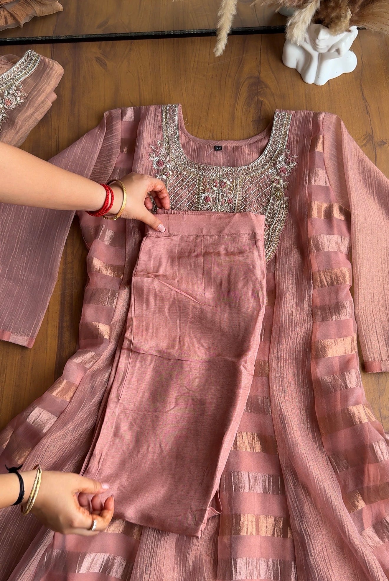 Mahi Emerald Yoke Tissue Dress-Dusty Pink