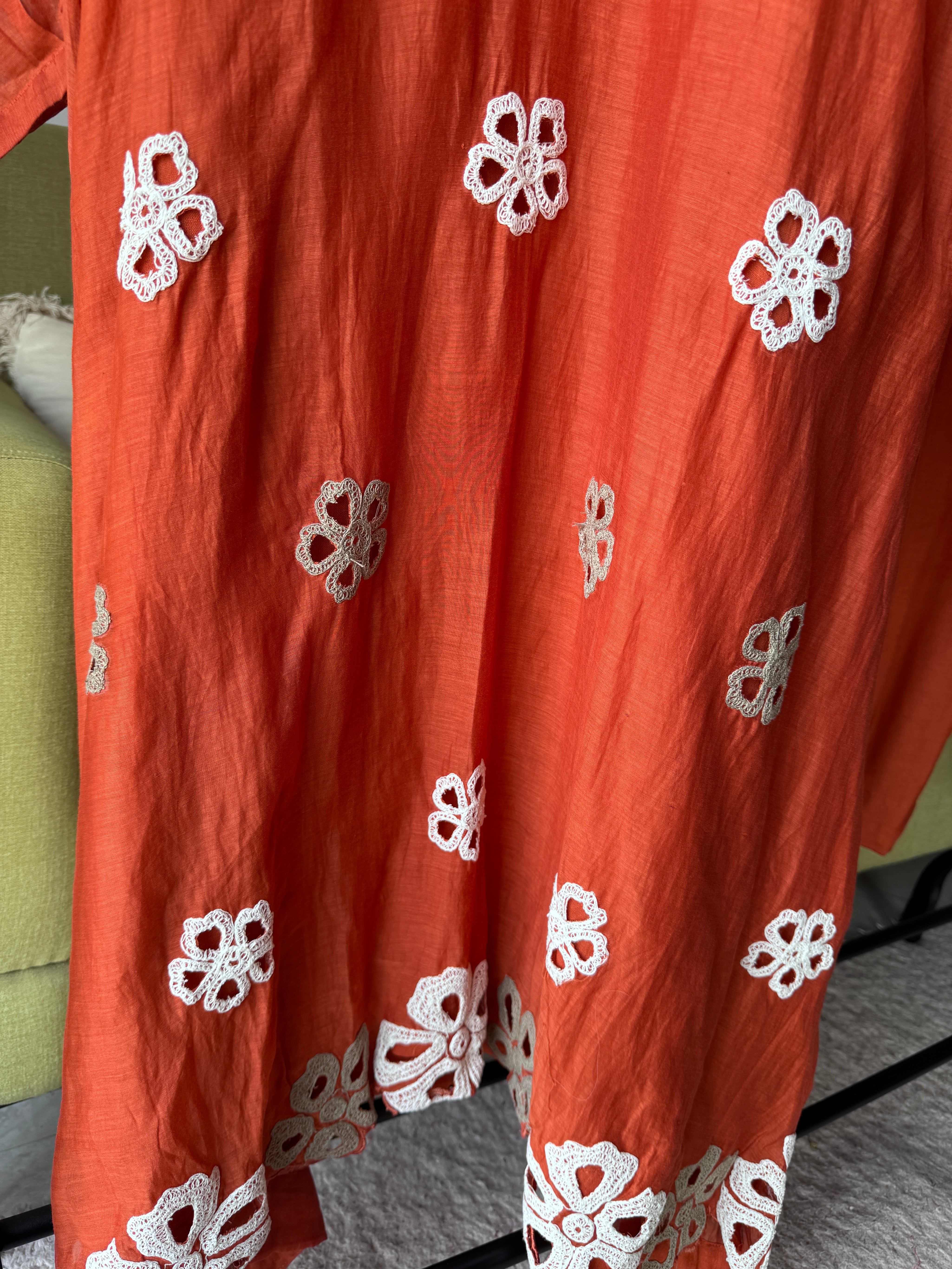 Mehek Aline Mul Chanderi Dress- Rust