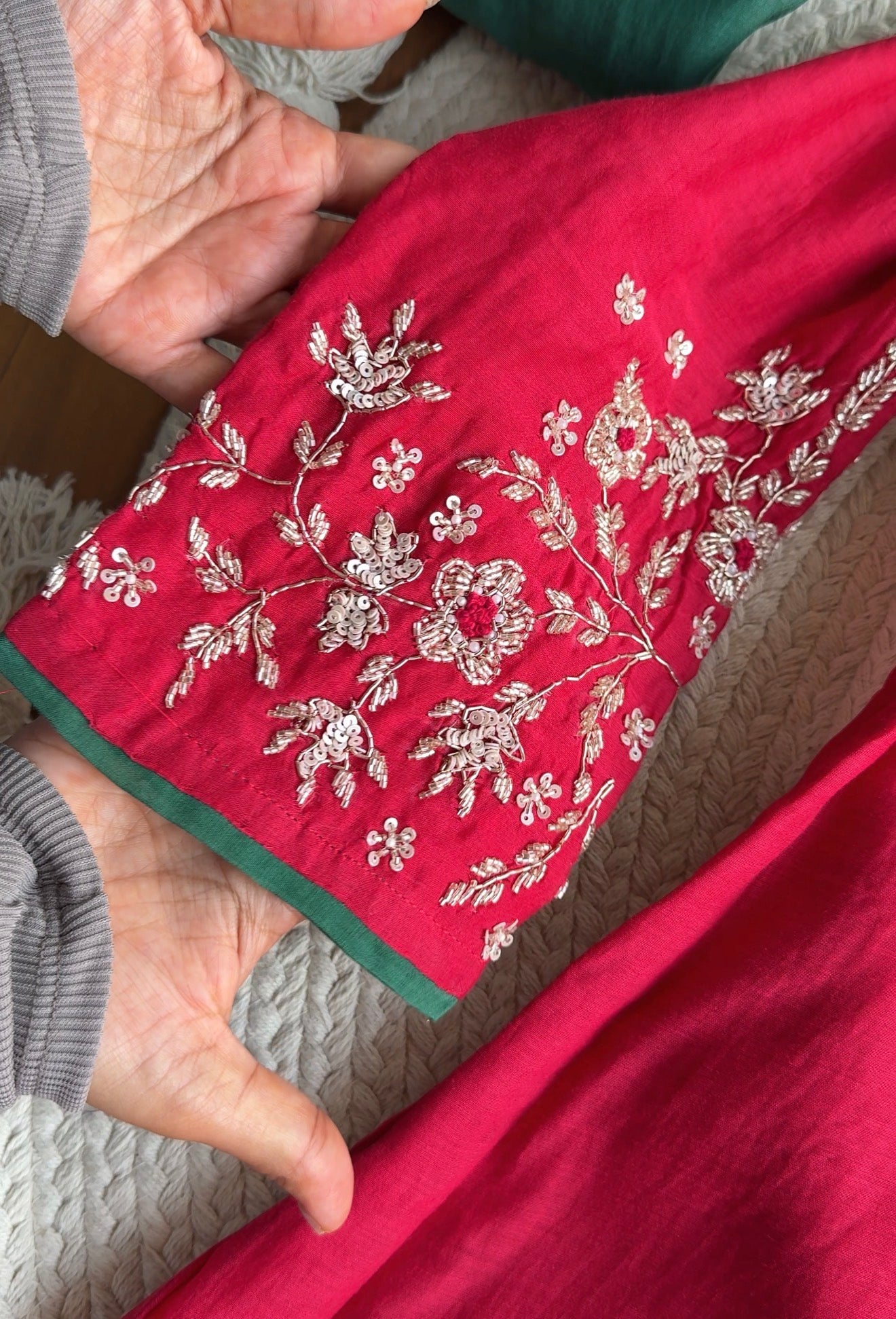 Sima Handwork Mul Chanderi Dress- Red