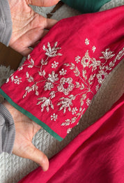 Sima Handwork Mul Chanderi Dress- Red