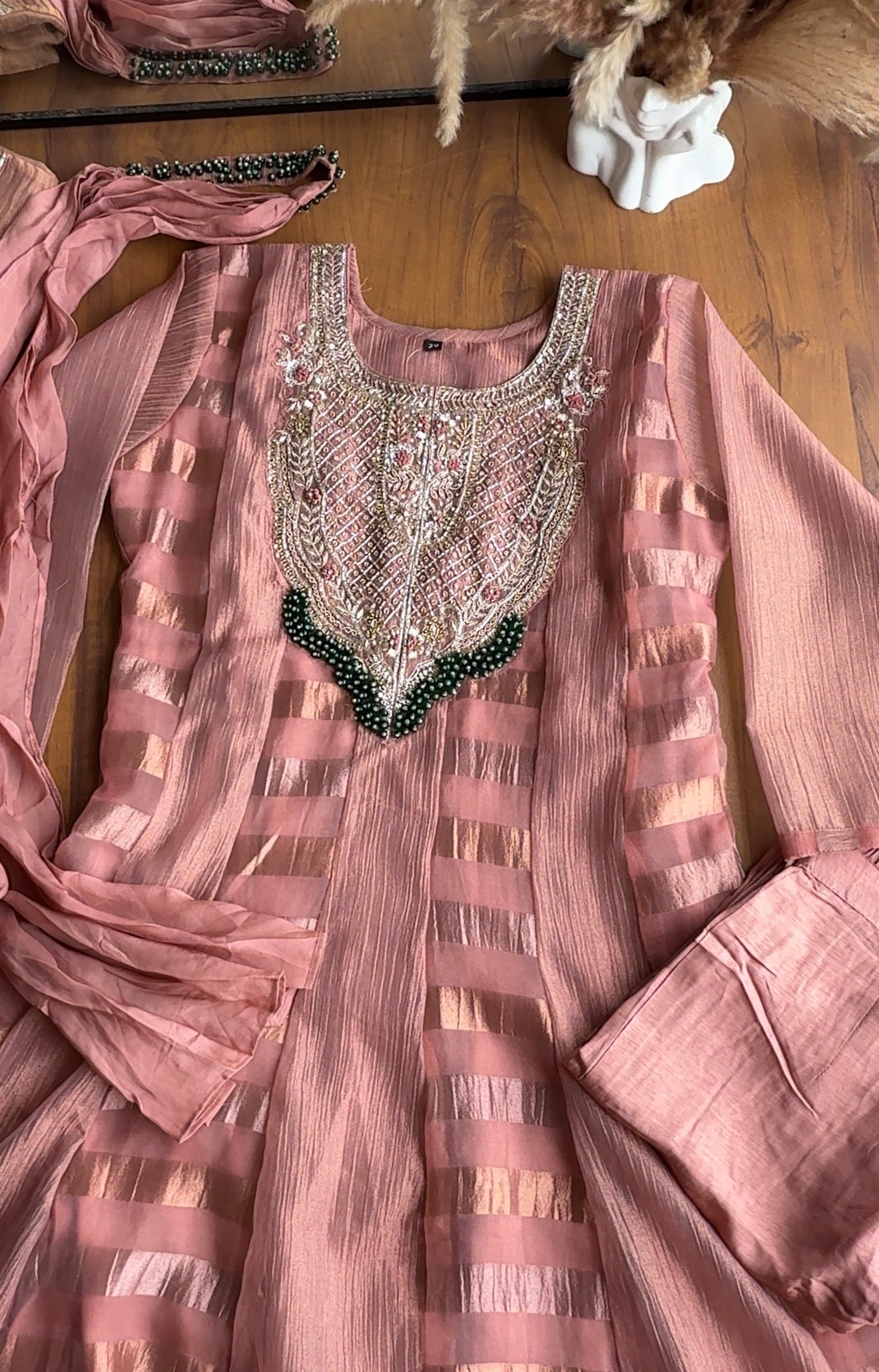 Mahi Emerald Yoke Tissue Dress-Dusty Pink