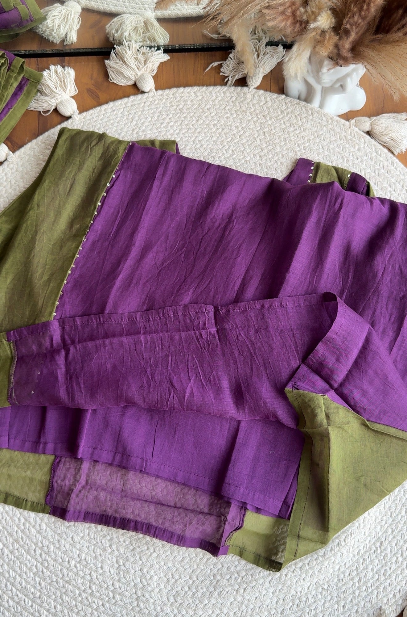 Saarthi Contrast Panel Mul Chanderi Dress- Purple