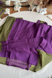 Saarthi Contrast Panel Mul Chanderi Dress- Purple
