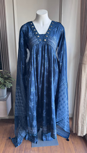 Mahi Mirror Work Anarkali Dress- Blue
