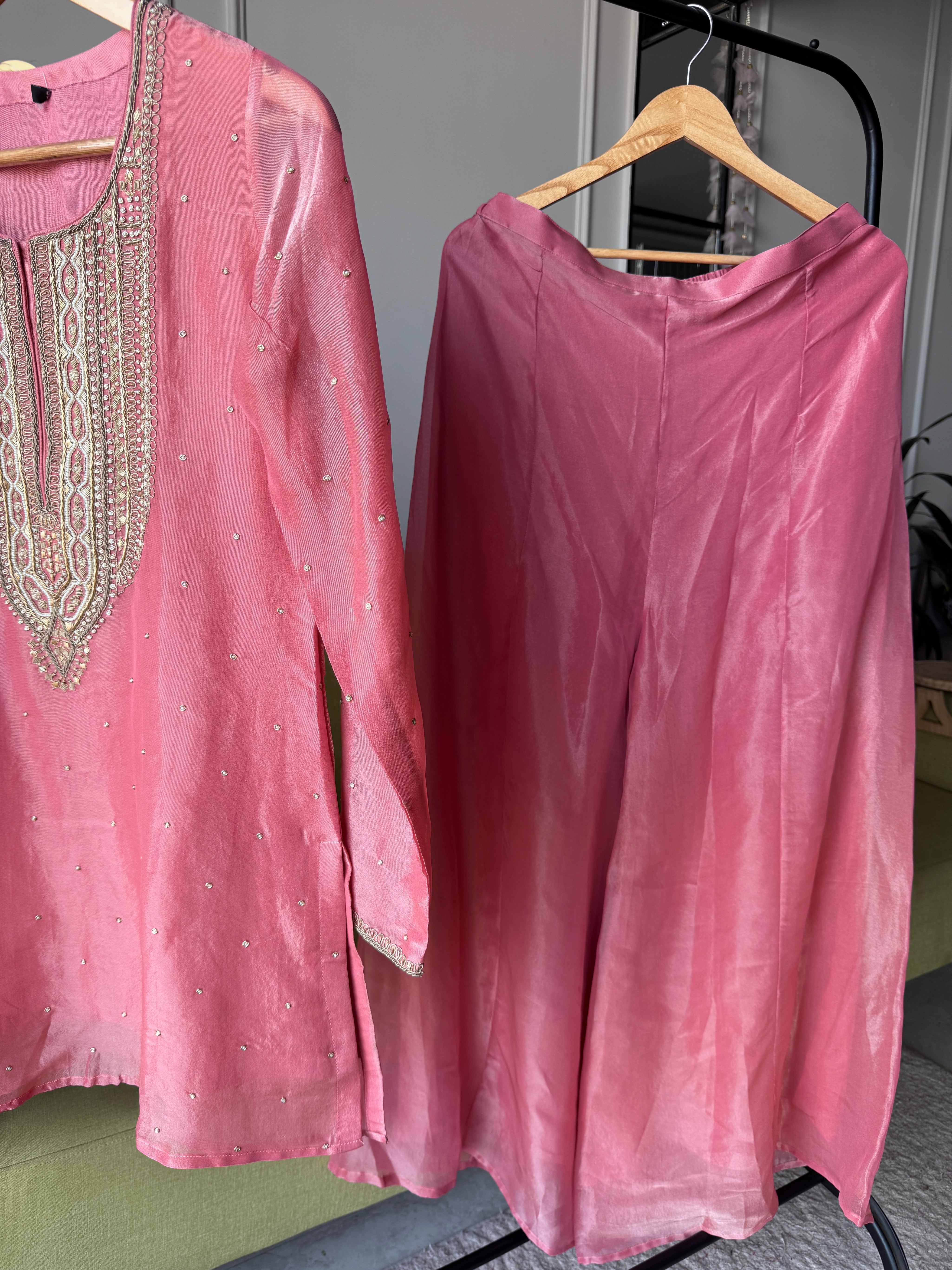 Apurva Hand Zardoshi Work Plazzo Set- Pink (Make to Order)