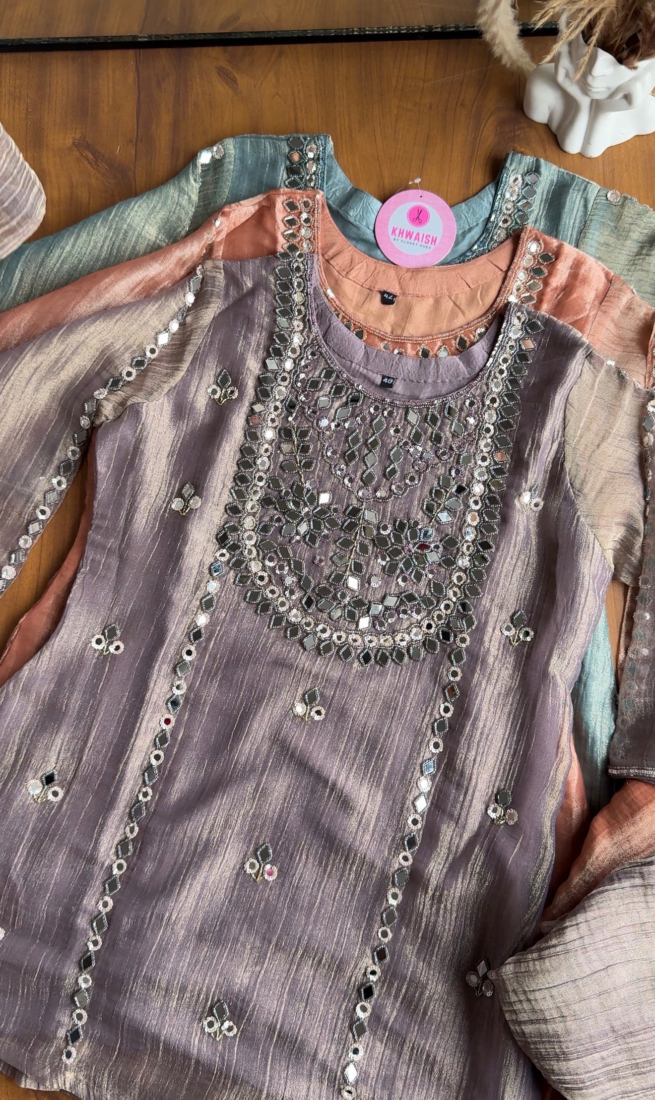 Jasmine Mirror Work Short Kurta Dress- Lavender