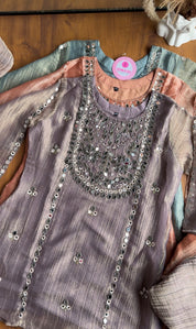 Jasmine Mirror Work Short Kurta Dress- Lavender