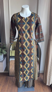 Heer Chequered Cotton Dress-Brown