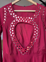 Kainat Muslin Mirror Work Dress- Maroon