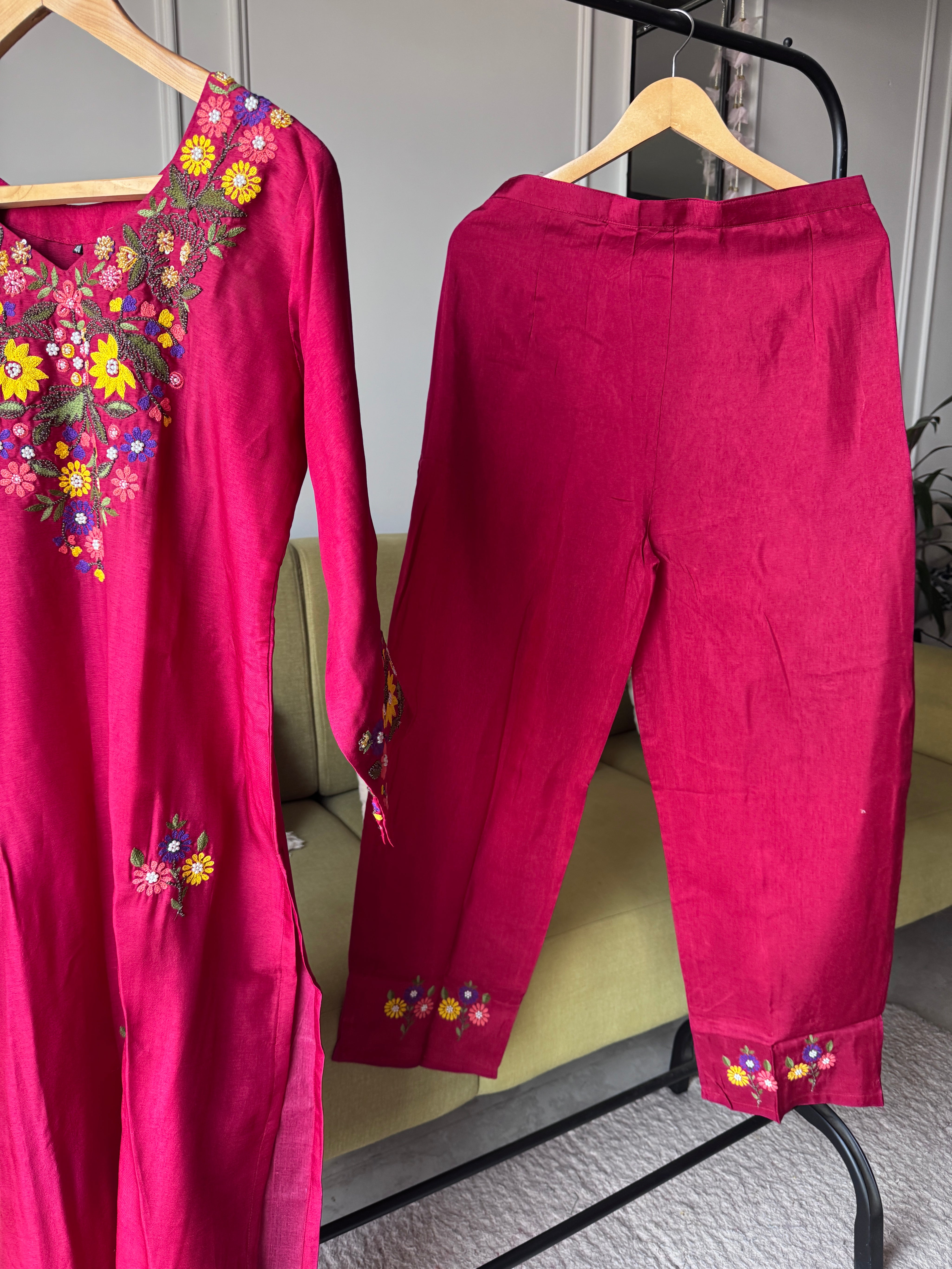 Dinal Embroided Dress- Maroon