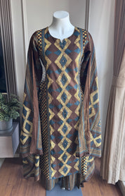 Heer Chequered Cotton Dress-Brown