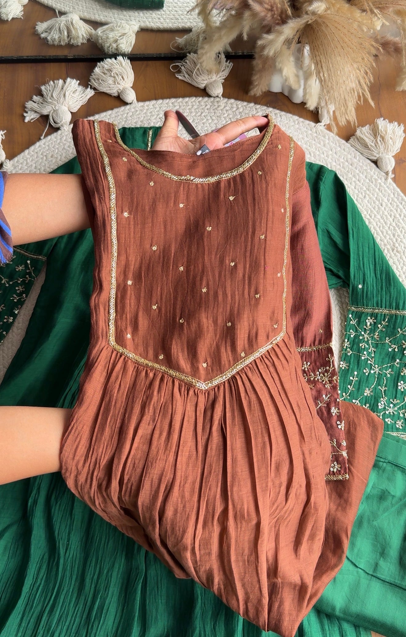 Surbhi Mul Chanderi Aline Dress- Brown