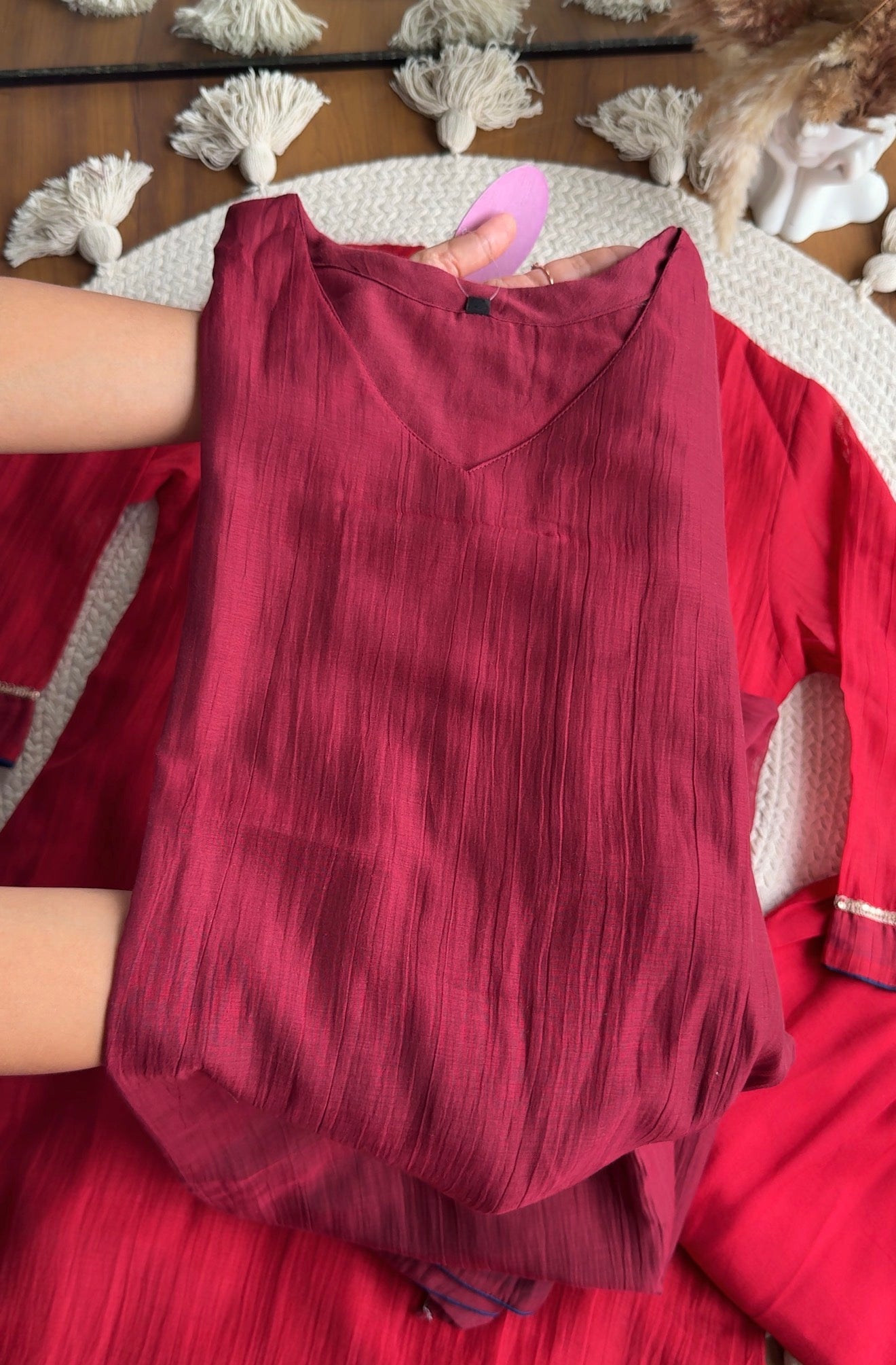 Navya Contrast Border Aline Dress- Maroon
