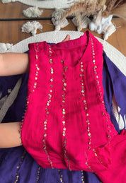 Tanisha Sequins All Over Scalloped Finishing DressWith Contrast Pants And Dupatta- Reddish Pink
