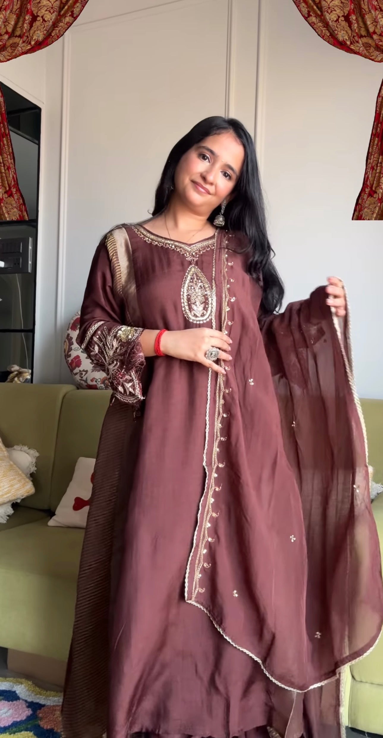 Priya Mul Chanderi With Handwrok Dress- Brown