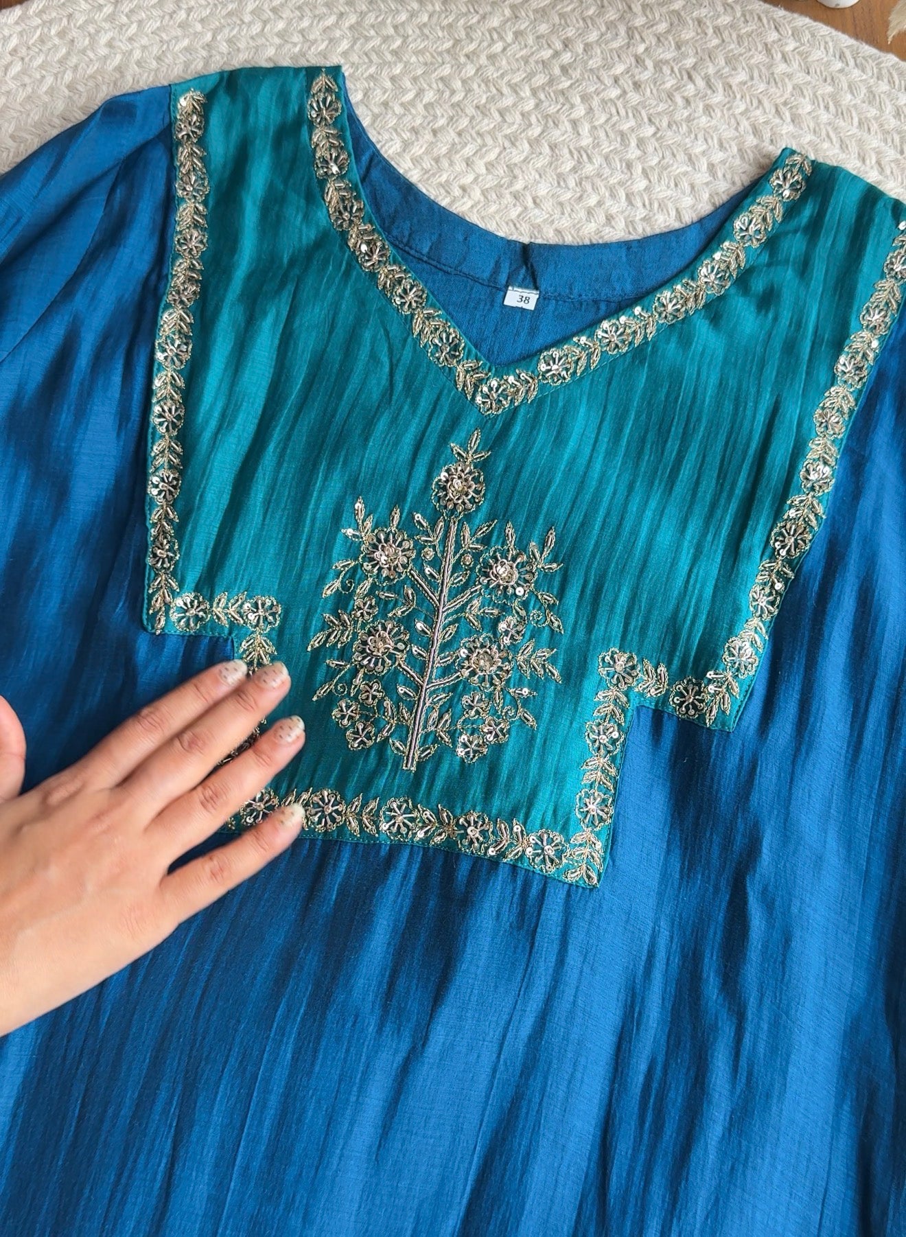 Sakshi Mul Chanderi Aline Dress- Blue