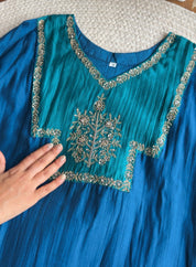 Sakshi Mul Chanderi Aline Dress- Blue