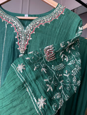 Megha Handwork Mul Chanderi Dress- Green