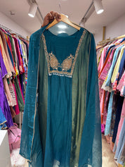 Chanchal tissue and mul chanderi dress- Green
