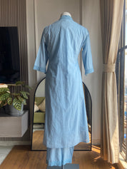 Suman hand printed cotton dress- powder blue