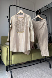 Devika Handwork Tissue Coord Set- Golden