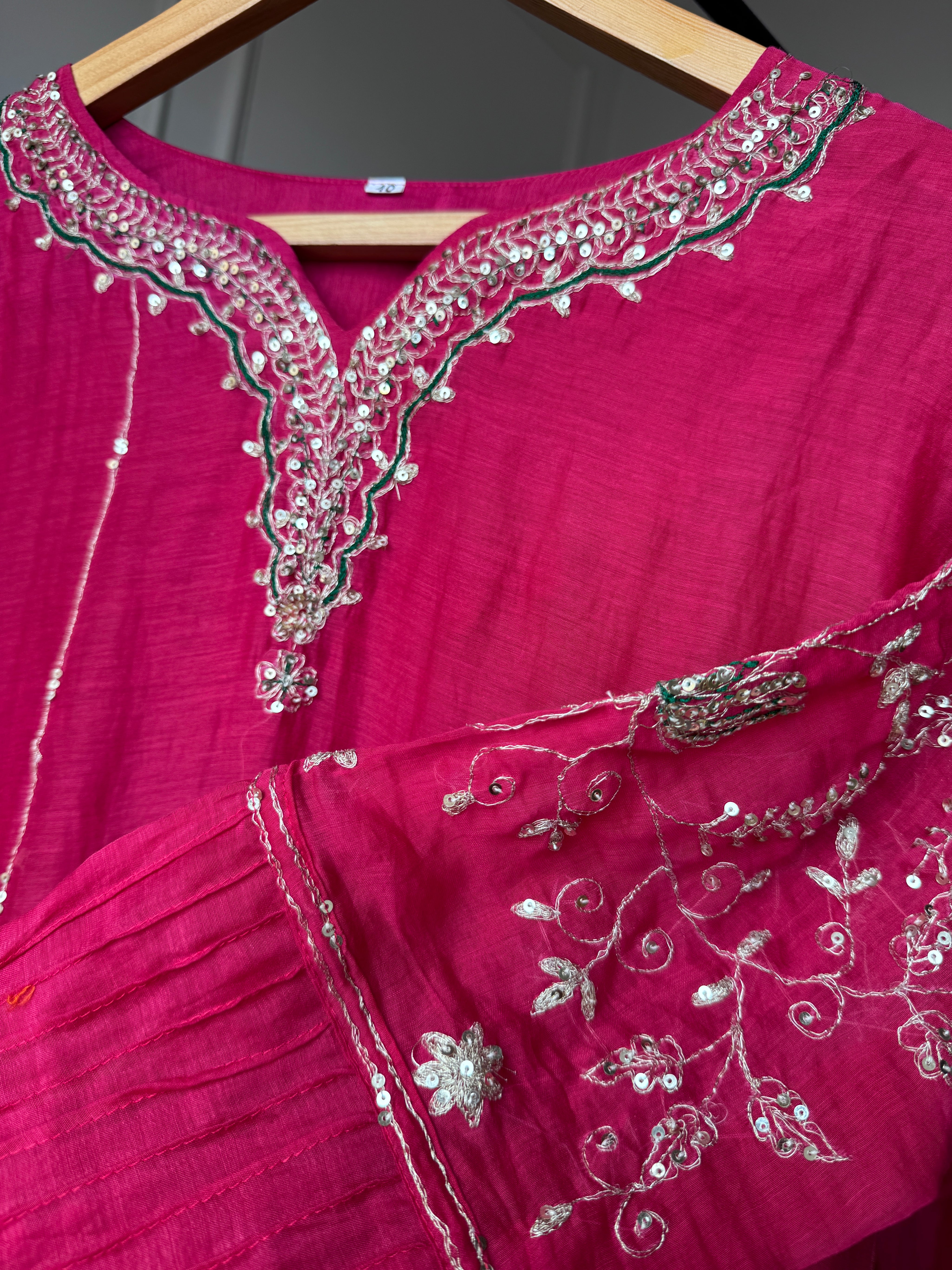 Megha Handwork Mul Chanderi Dress- Pink
