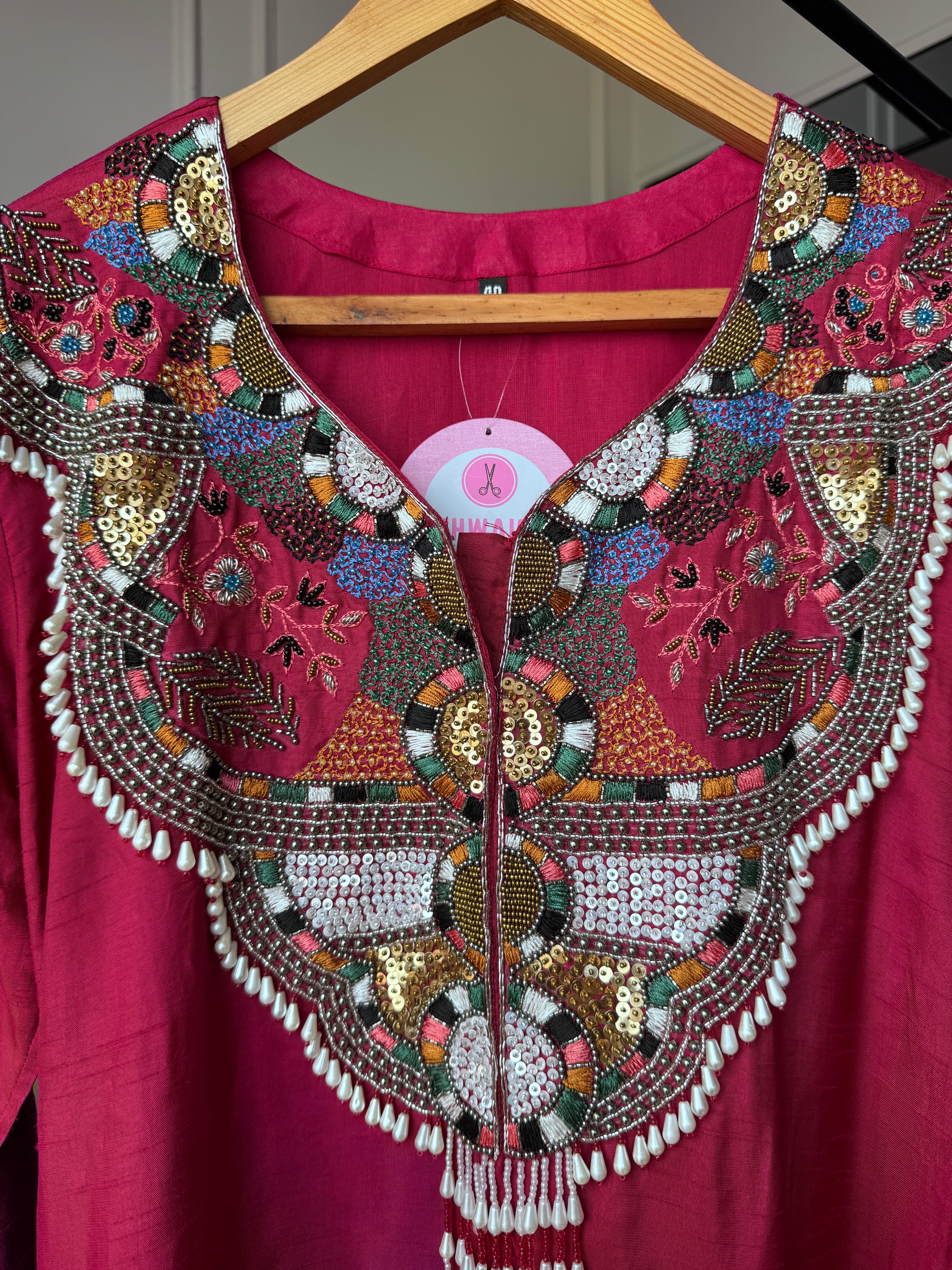 Niti Handwork Mul Chanderi Dress-Pink