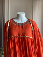 Reshma Handwork Round Neck Dress-Orange