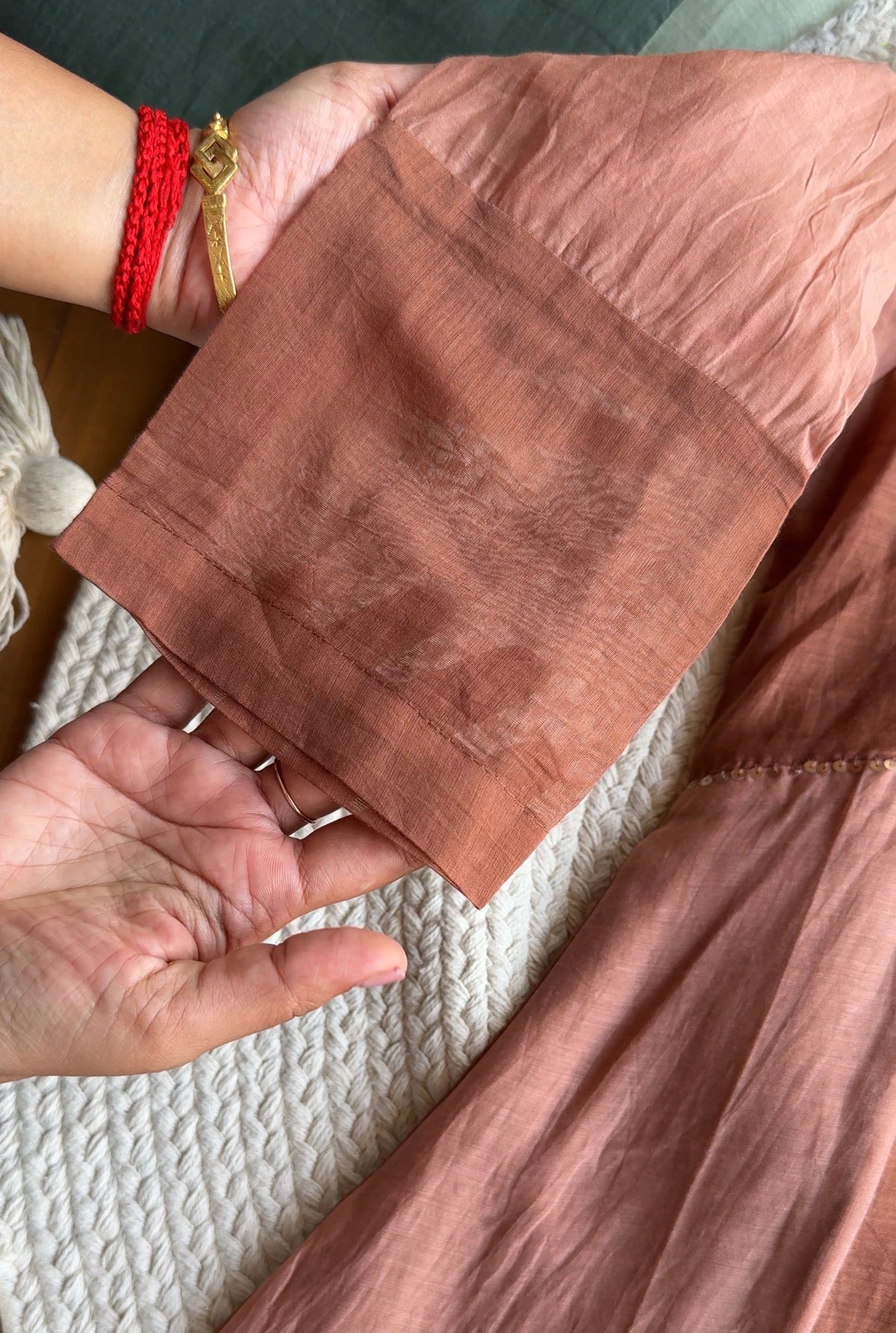 Meera Contrast panel Mul Chanderi Dress-Brown