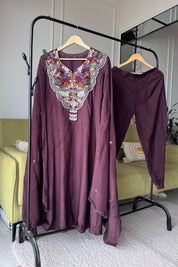 Niti Handwork Mul Chanderi Dress-Brown