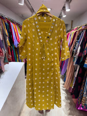 Pavithra  Polka Dot Cotton Dress-Yellow