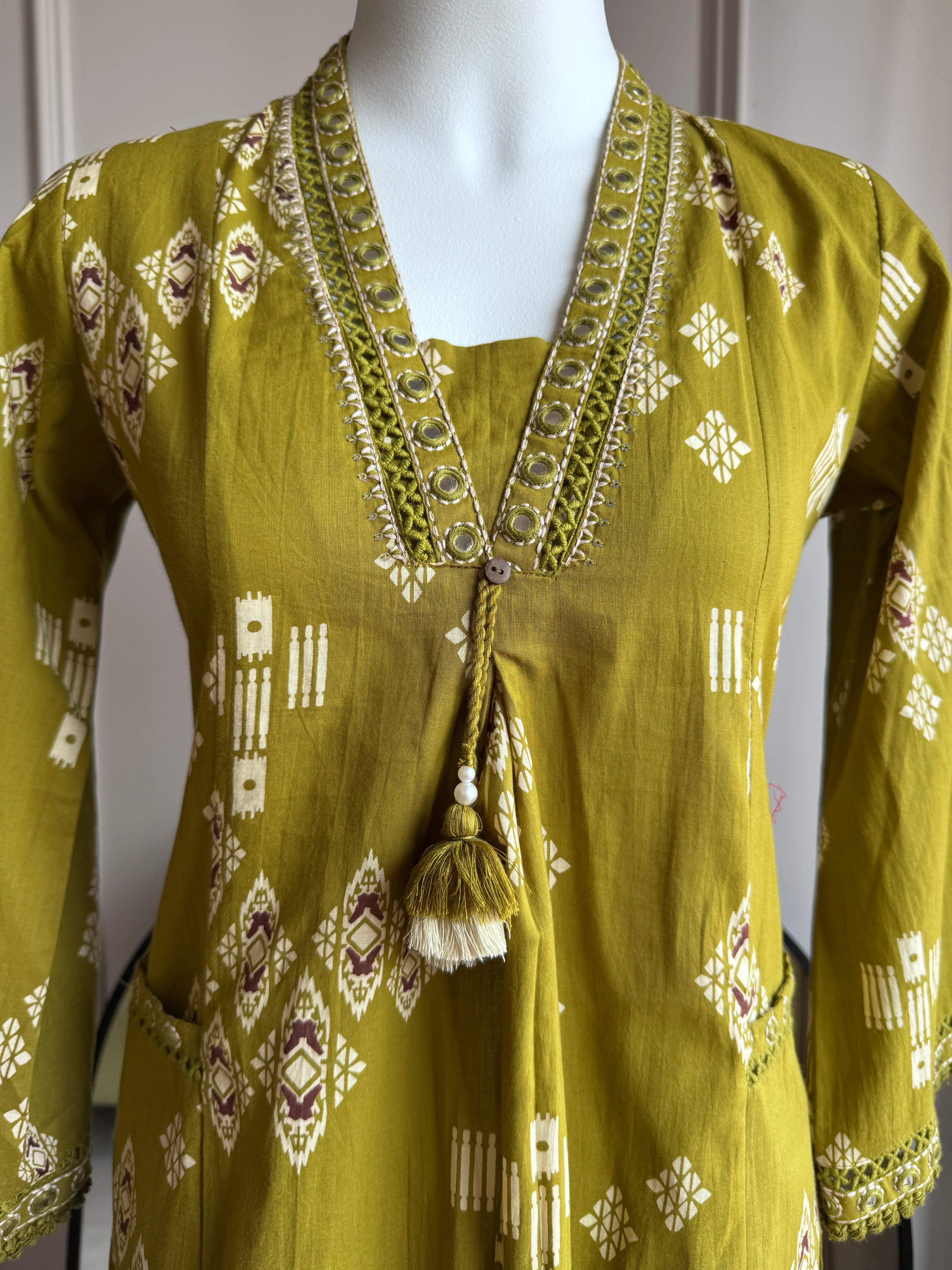Rooh Cotton Print Dress- Green