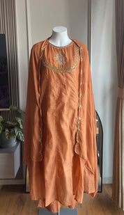 Sara Mul Chanderi Handwork Dress - Peach(Preorder 5 days )