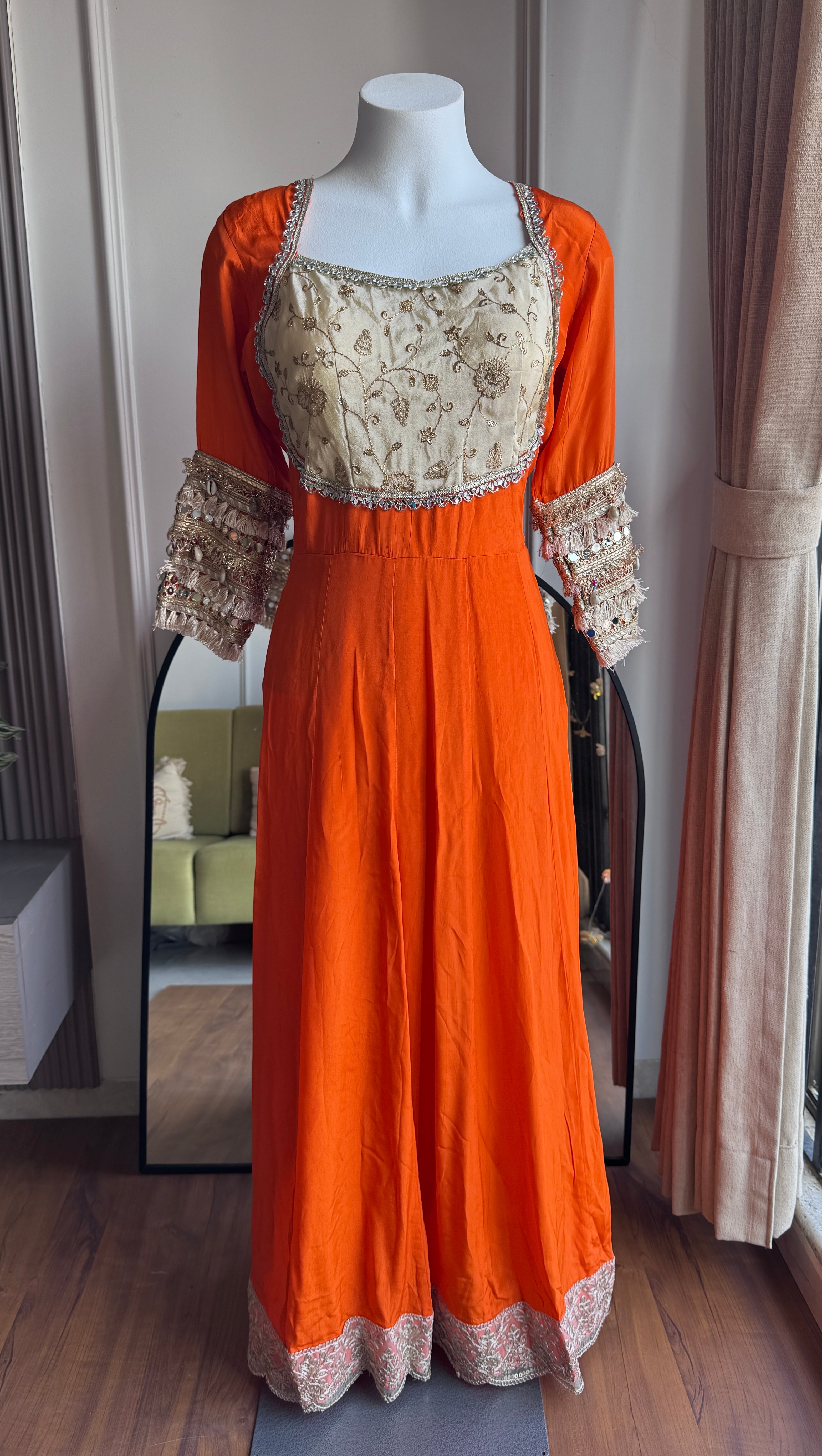 Gita Zari Work Gown Set- Orange