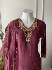 Shraddha Sai panel  pure mul Chanderi dress-wine
