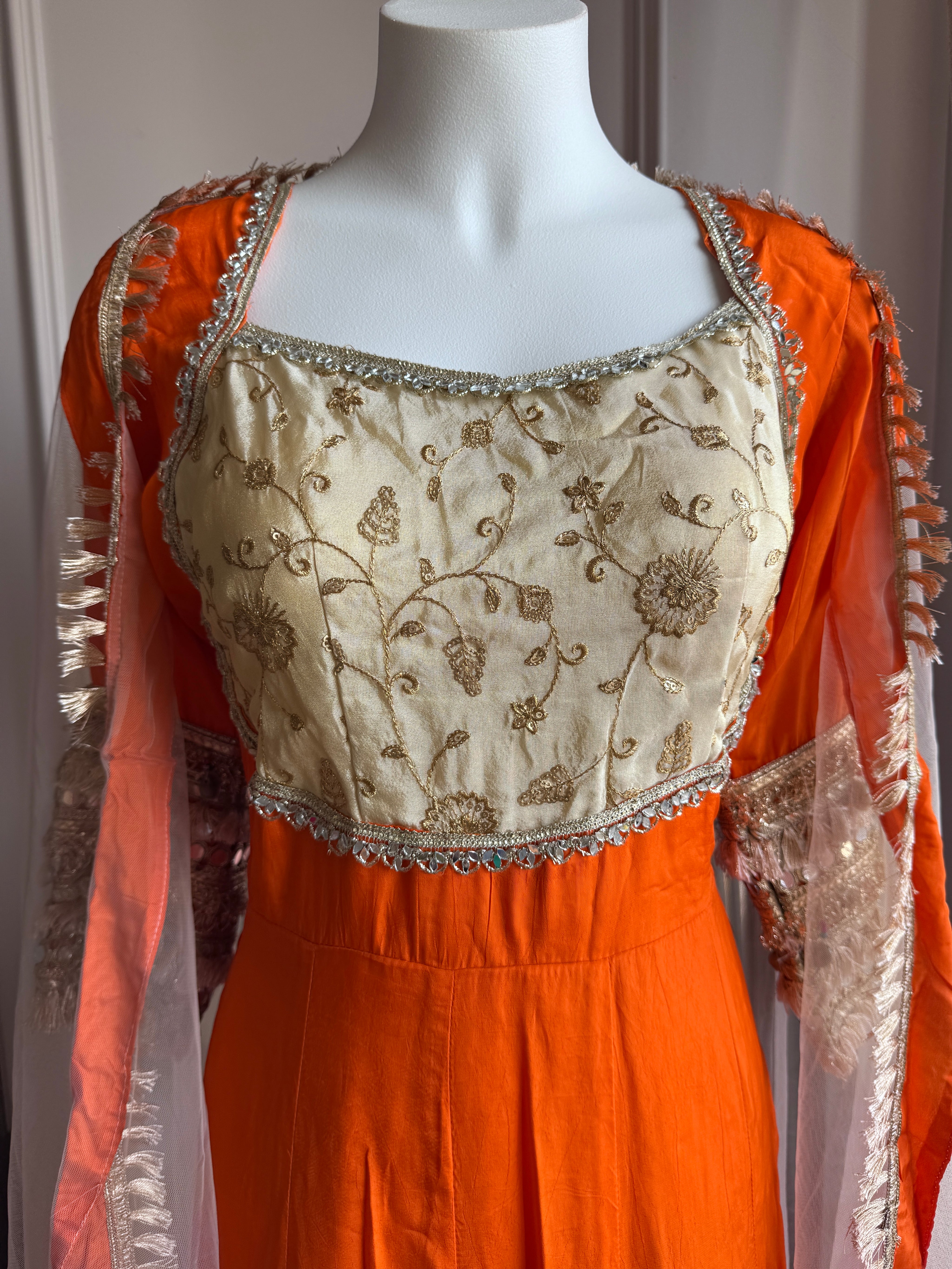 Gita Zari Work Gown Set- Orange
