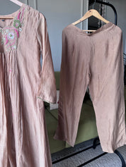 FarheenHandwork Mul Chanderi Dress- Beige