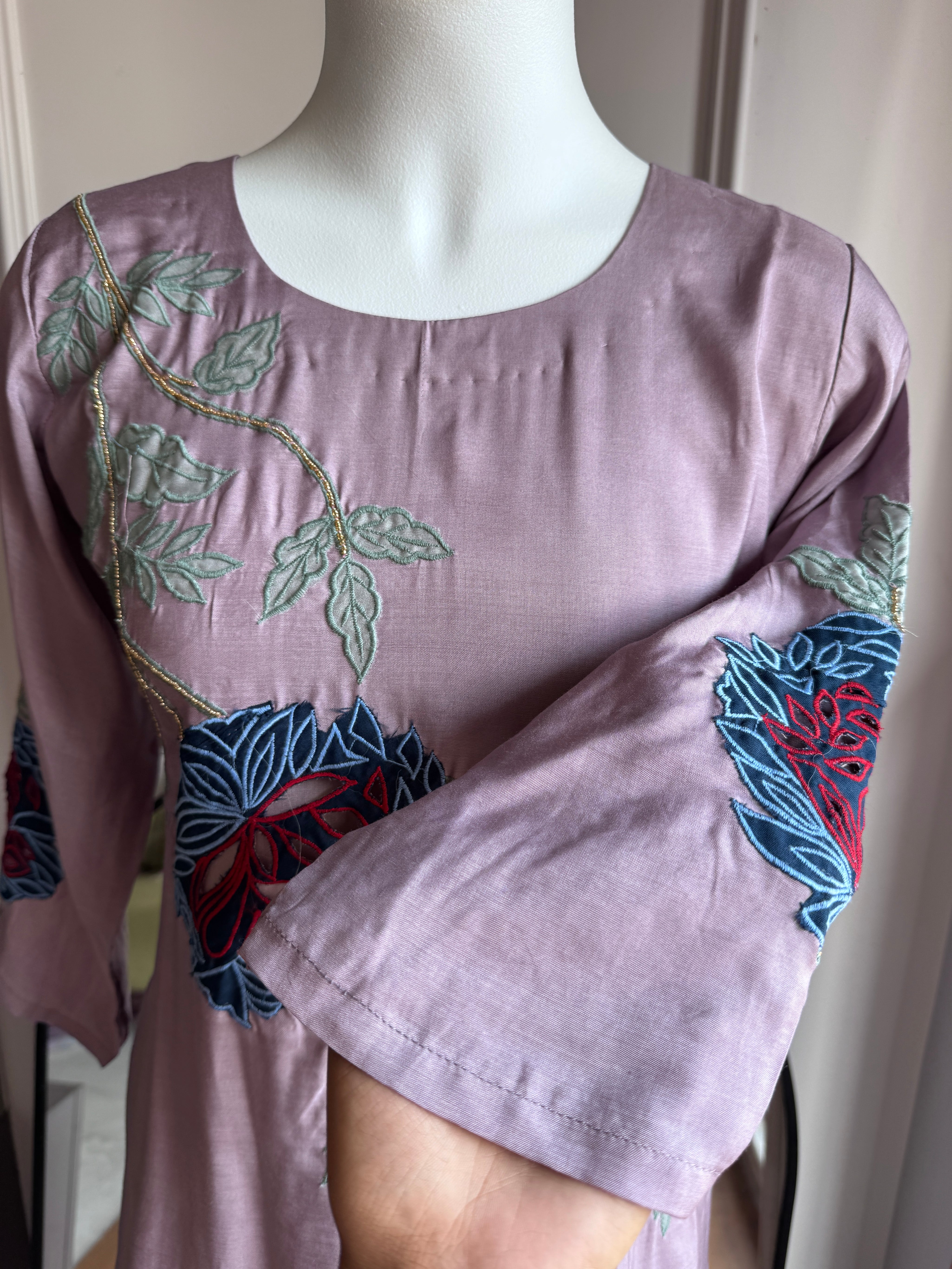 Hema Embroided  Cut Work Dress- Lavender