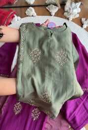 Aishwarya Striped Tissue with Mul Chanderi Dress- Green