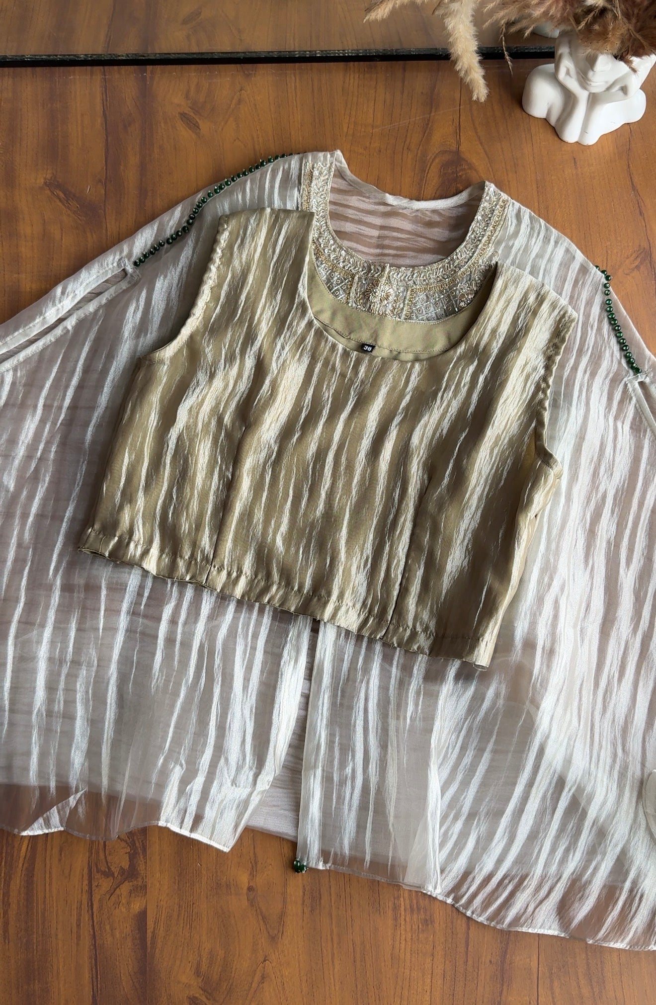 Naksh Short Kaftan With Palazzo Coords-Mint Green
