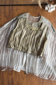 Naksh Short Kaftan With Palazzo Coords-Mint Green