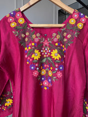 Dinal Embroided Dress- Maroon