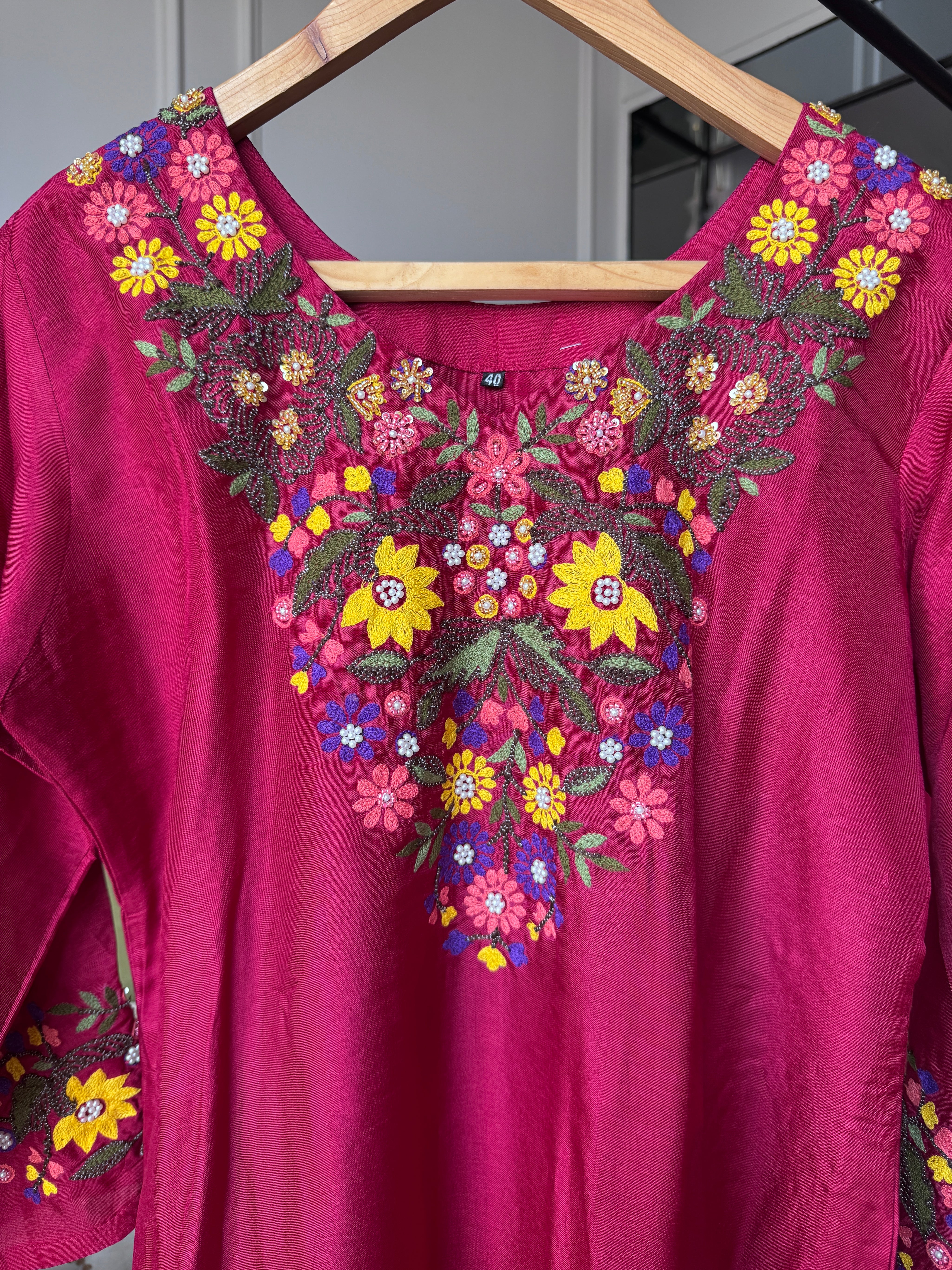 Dinal Embroided Dress- Maroon