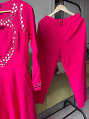 Kainat Muslin Mirror Work Dress- Pink