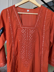 Tanya Embroided Cotton Dress- Rust