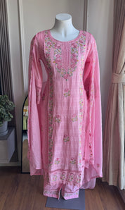Hrishika Embroidered Rose Dress- Baby Pink